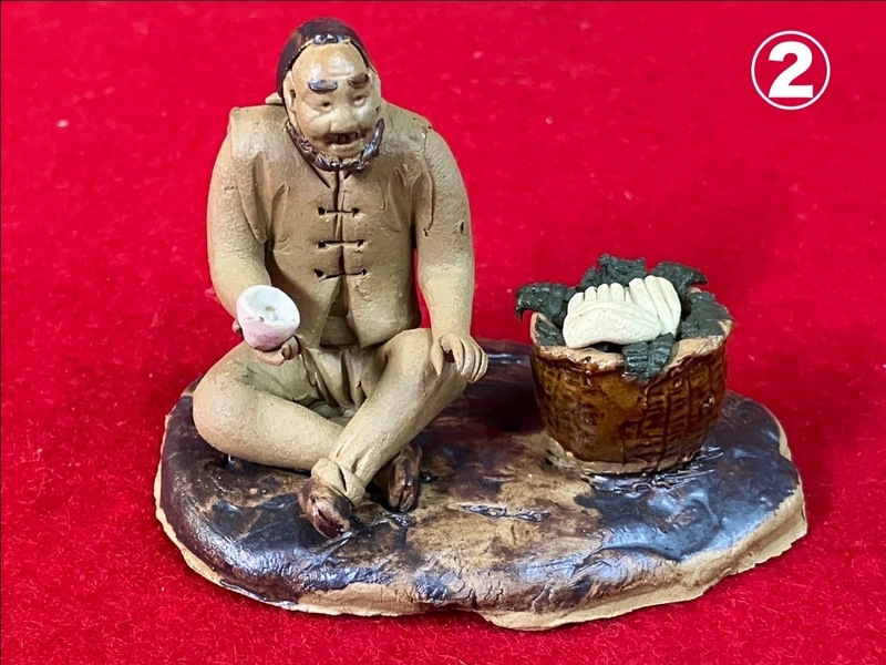②中国広東省石湾の伝統工芸品の豆人形　石湾焼　陶器　中国美術