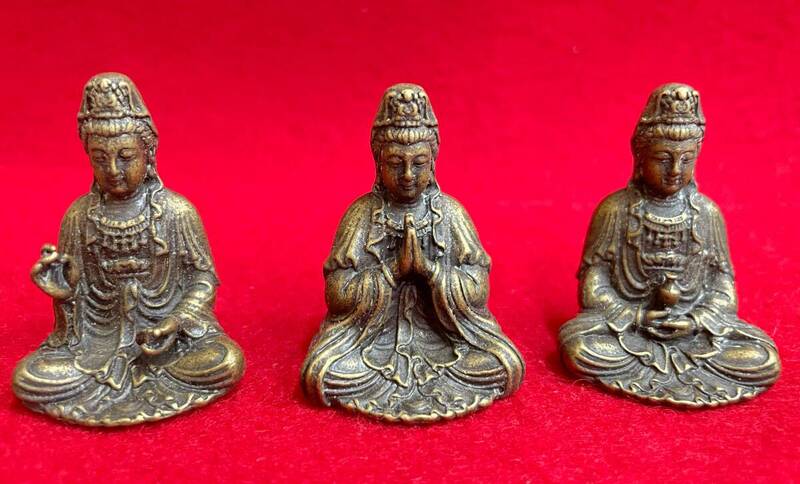 銅器　ミニ座三尊仏　中国美術　仏教美術