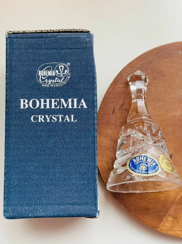 BOHEMIA クリスタル ハンドベル ガラス チェコスロバキア 呼び鈴 ボヘミア カットガラス 卓上ベル 未使用 現状品