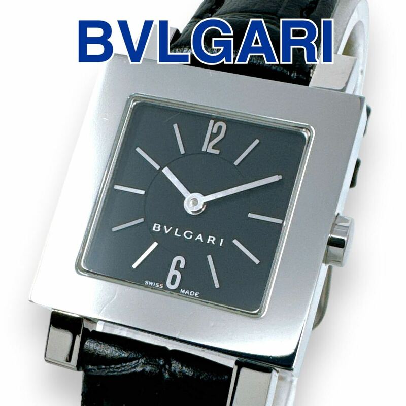 ブルガリ クアドラード SQ22SL 革ベルト ブラック レディース 時計 稼働 BVLGARI 黒文字盤 スクエア QZ クォーツ SS ブランド スイス製