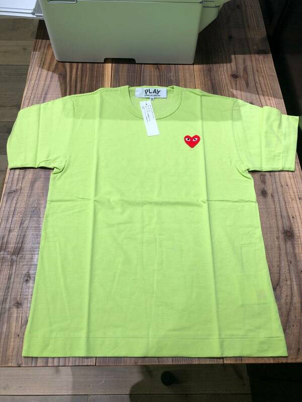 COMME des GARCONS PLAY Tシャツ　黄緑×アカハート　メンズ Mサイズ　AZ-T272-2