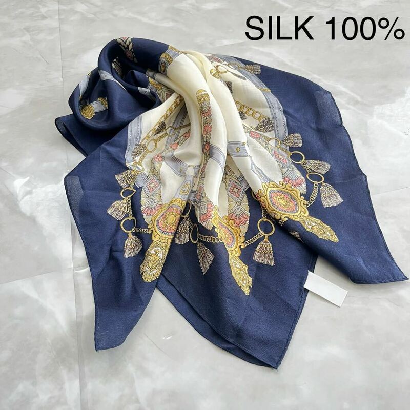 シルクスカーフ スカーフ 大判スカーフ 絹 SILK100% 大判スカーフ　総柄