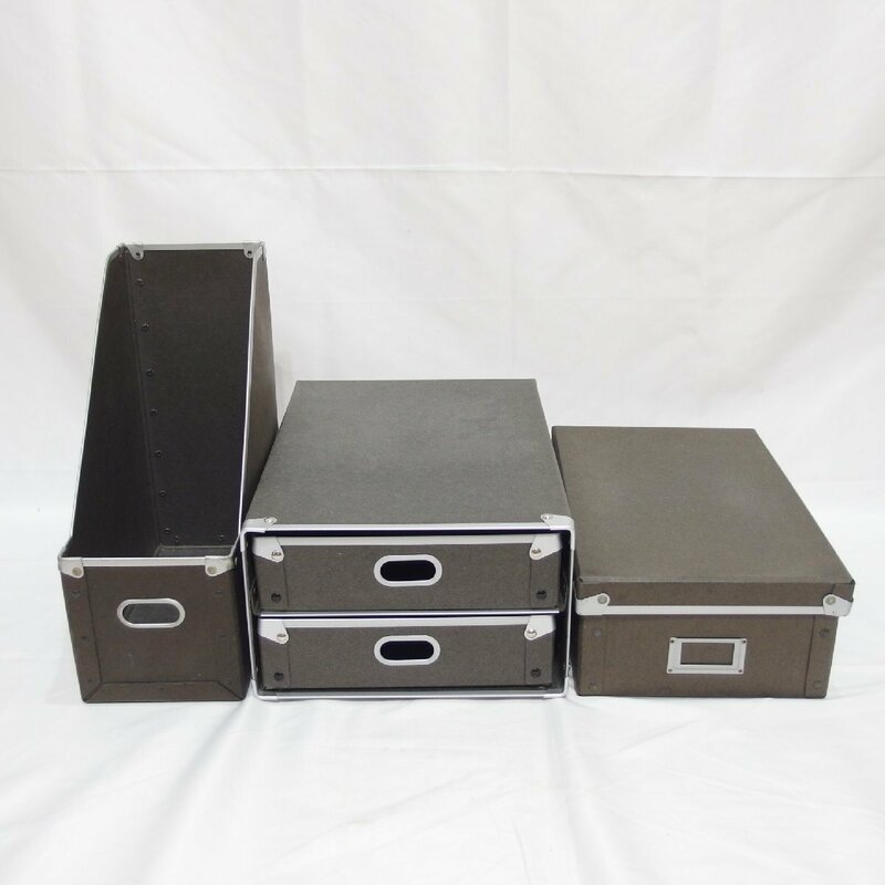 MUJI◆無印良品 収納ボックス 3種セット（2段引き出し付ボックス・ふた付きボックス・スタンドファイルボックス）黒◆USED