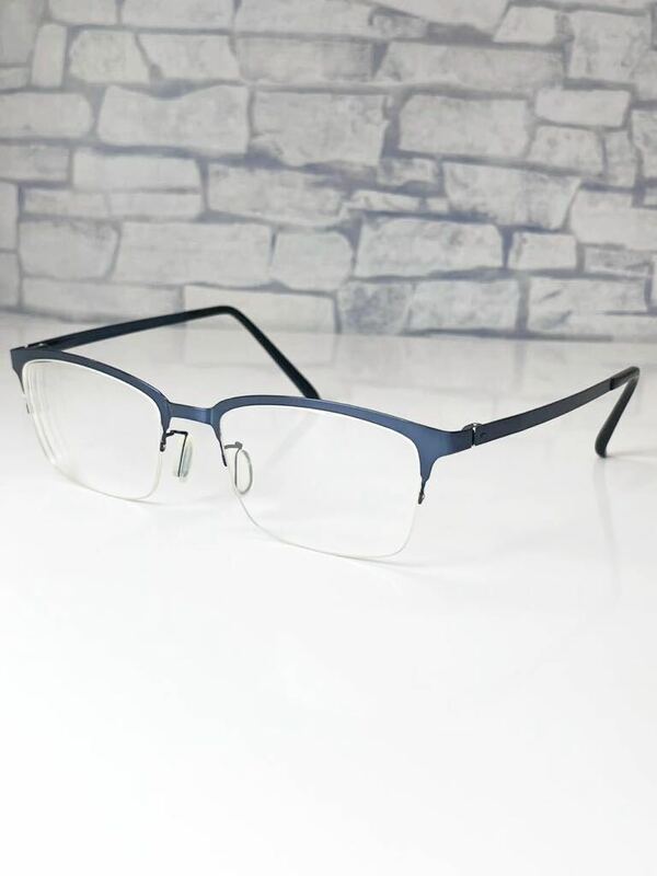 JINS Combination Metal MMN-20S-104 ジンズ ハーフリム ウェリントン型 ダークネイビー 眼鏡 良品