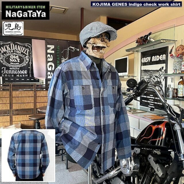 児島ジーンズ KOJIMA GENES RNB-2038 インディゴ ブロックチェック ワークシャツ XLサイズ 日本製 MADE IN JAPAN