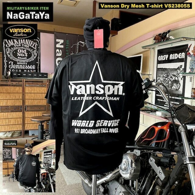 VANSON バンソン ドライ メッシュTシャツ VS23805S ブラック×ホワイト 吸汗/速乾 MESH T-SHIRTS XLsize 日本規格サイズ
