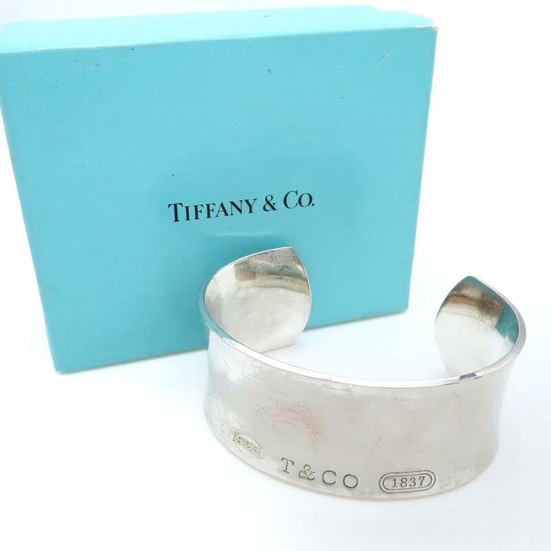 【送料無料】 Tiffany&Co. ヴィンテージ ティファニー ナロー ワイド シルバー カフ バングル 1837 SV925 ブレスレット HA32