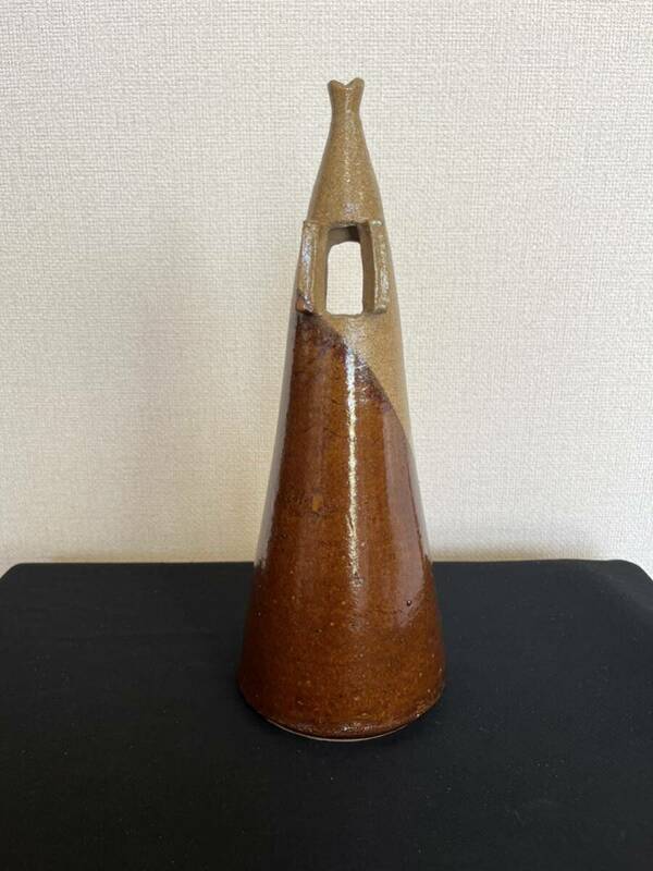 陶器製 変形 花器 管理A2437 フラワーベース 花瓶 華道 華展 花展 いけばな 生け花 インテリア オブジェ