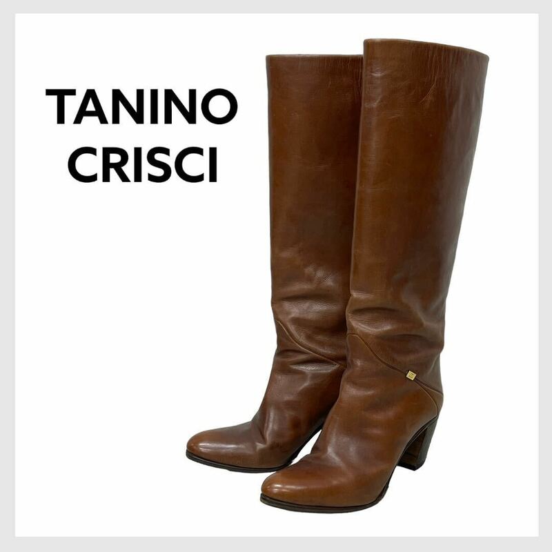 TANINO CRISCI タニノクリスチー ロゴ金具 レザー ヒール ロングブーツ レディース