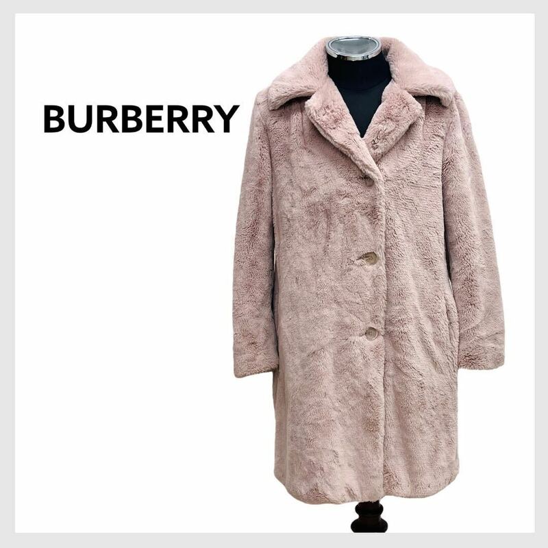 BURBERRY バーバリー 裏地ノバチェック柄 エコファー フェイクファーコート レディース