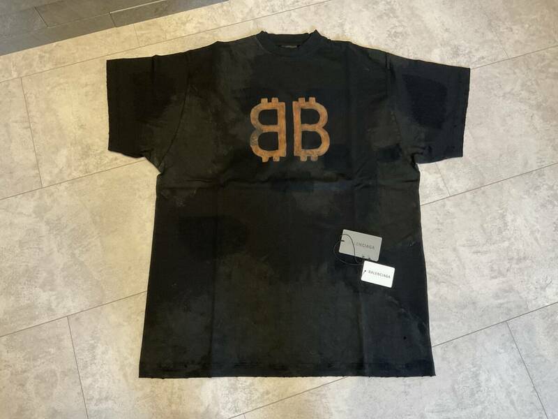 ★BALENCIAGA バレンシアガ Tシャツ CRYPTO Tシャツ オーバーサイズ で 杢ブラック 正規店購入品