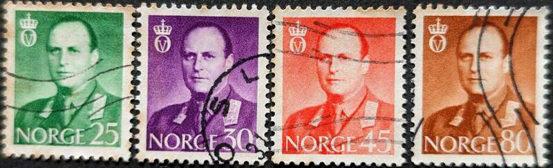【外国切手】 ノルウェー 1958-1959年 発行 国王オーラフ5世 消印付き