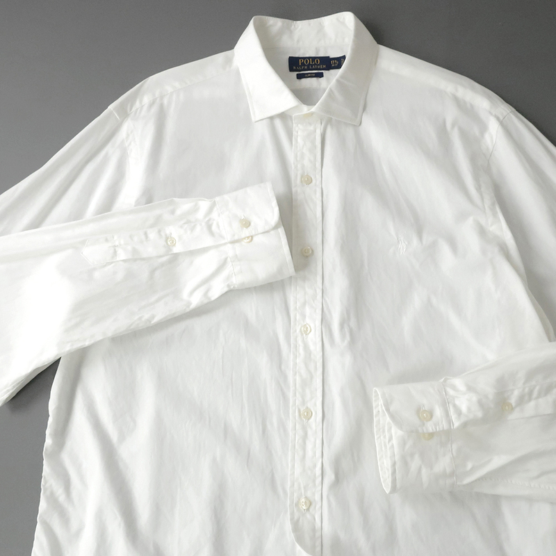 ラルフローレン SLIMFIT ホワイトシャツ ワイドカラー サマーコットン ポニー刺繍 17-1/2(XL)