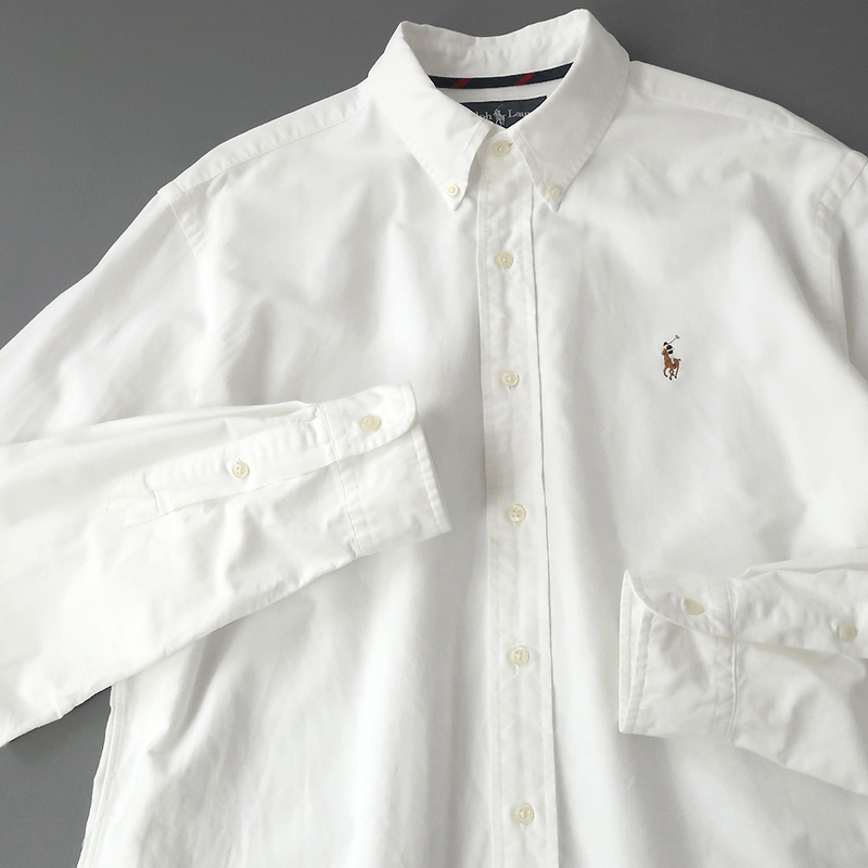 ラルフローレン オックスフォードシャツ ボタンダウン カラーポニー刺繍 ホワイト US-L(日本XL)