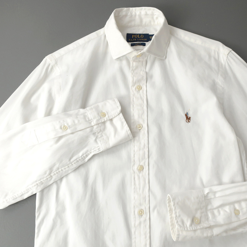 ラルフローレン オックスフォードシャツ SLIMFIT ボタンダウン カラーポニー刺繍 ホワイト(S)