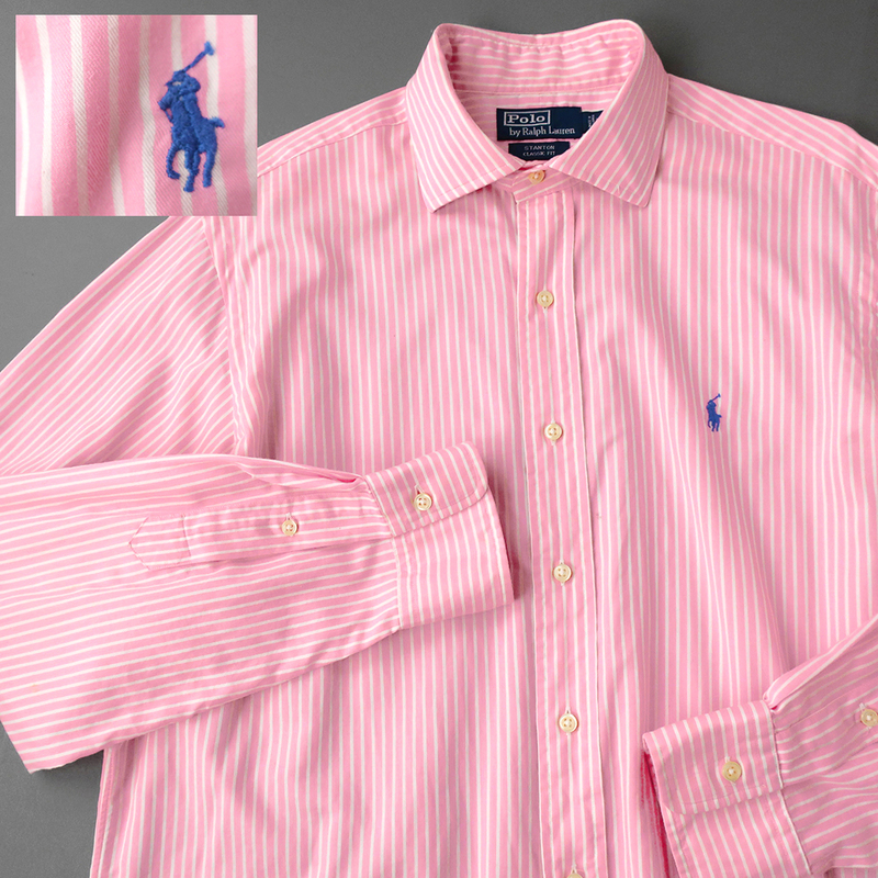 ラルフローレン STANTON サマーツイルシャツ チョークストライプ ポニー刺繍 ピンク(L) POLO RalphLauren