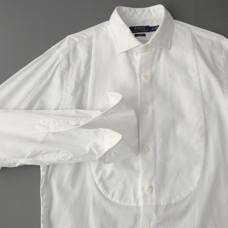 ラルフローレン 異素材ビブフロント SLIMFIT カジュアルドレスシャツ ターンカフス ホワイト(L)