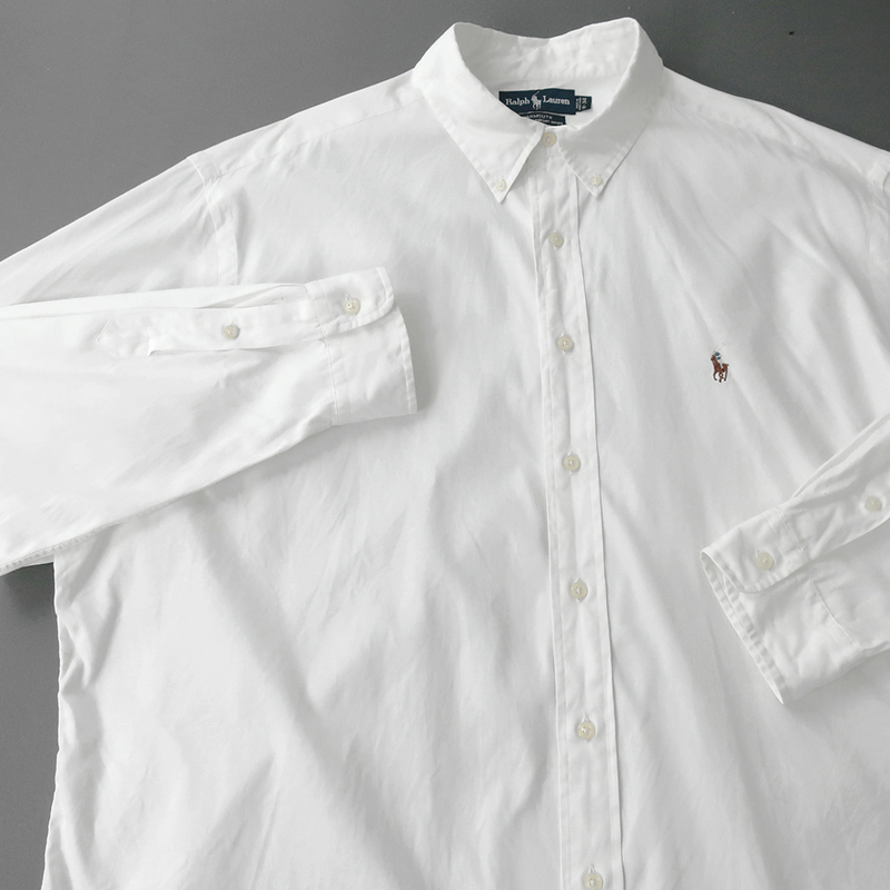 ラルフローレン PINPOINT オックスフォードシャツ カラーポニー刺繍 ホワイト 18(XXL)