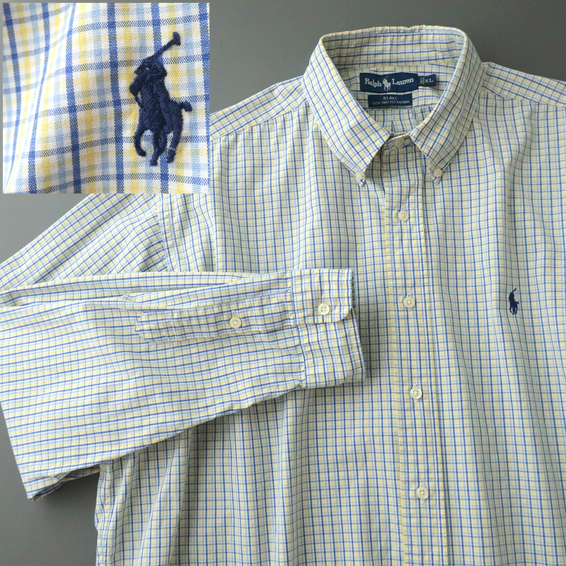 ワイドフィット◎ラルフローレン グラフチェックシャツ TWO-PLY COTTON ボタンダウン マルチカラー(XL)