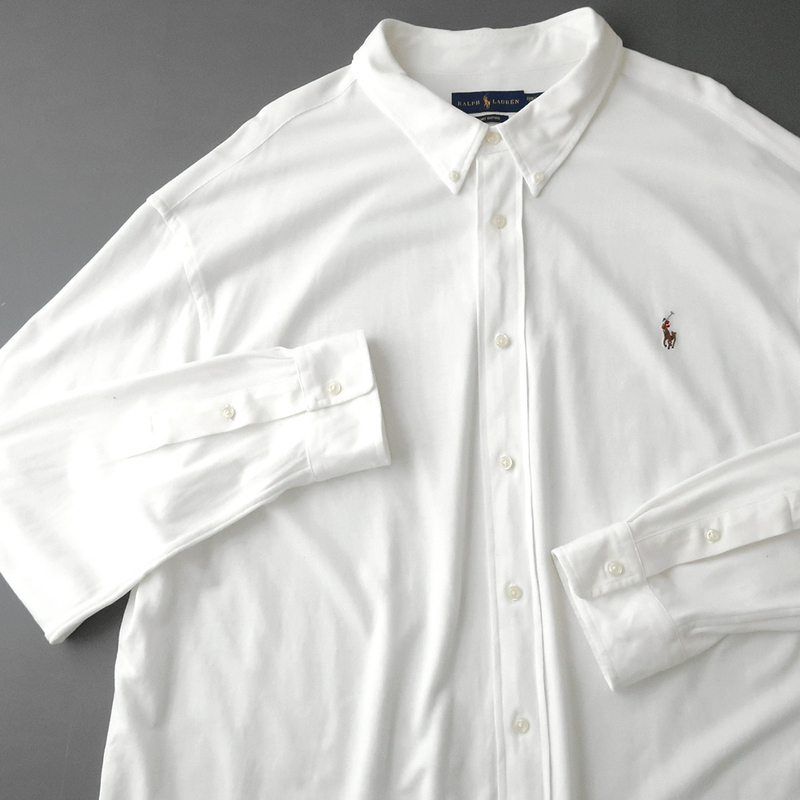ビッグサイズ◎ラルフローレン KNIT OXFORD 鹿の子シャツ ボタンダウン カラーポニー刺繍 ホワイト(3XB)