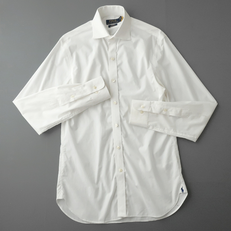 ラルフローレン SLIMFIT サマーコットン ドレスシャツ ワイドカラー ホワイト15(M)