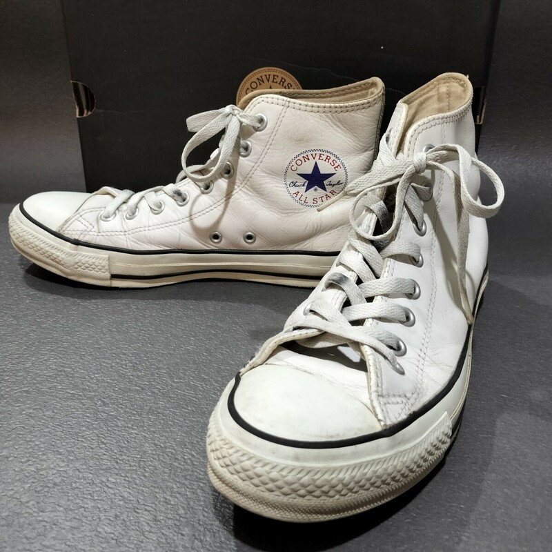 CONVERSE オールスター レザー ハイ 27cm コンバース スニーカー ハイカット US8 1/2 ホワイト 18615　箱付き