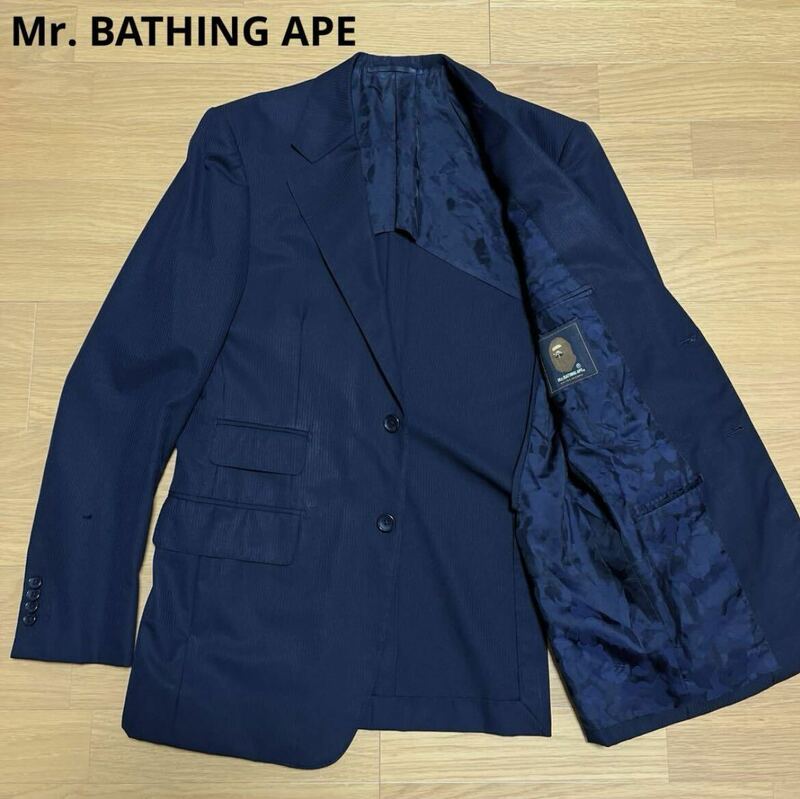 Mr.BATHING APE ネイビー ストライプテーラードジャケット 46 M エイプ ユナイテッドアローズ