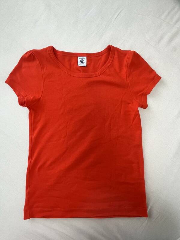 定番かわいい【プチバトー PUTIT BATEAU】オレンジ半袖Tシャツ☆パフスリーブ・140㎝　10歳 綿100％