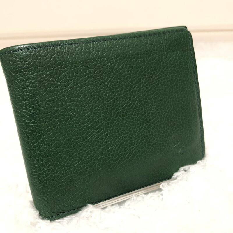 【希少】IL BISONTE イルビゾンテ 二つ折り財布 ロゴ型押し グリーン