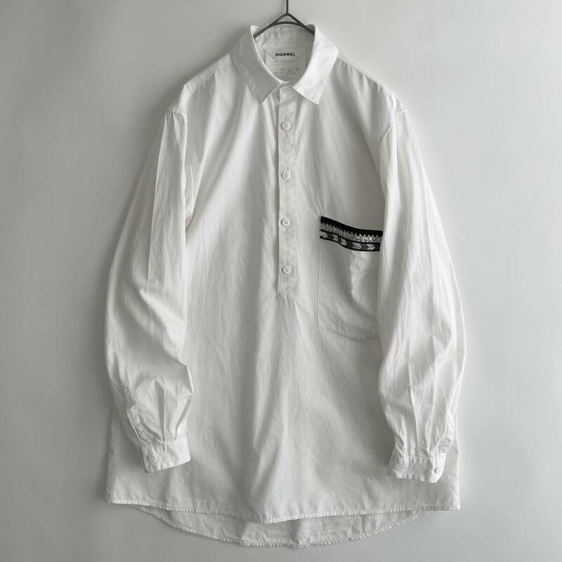 DIGAWEL size/0 (h) ディガウェル プルオーバー シャツ 長袖 白無地 ホワイト 日本製 JAPAN shirt