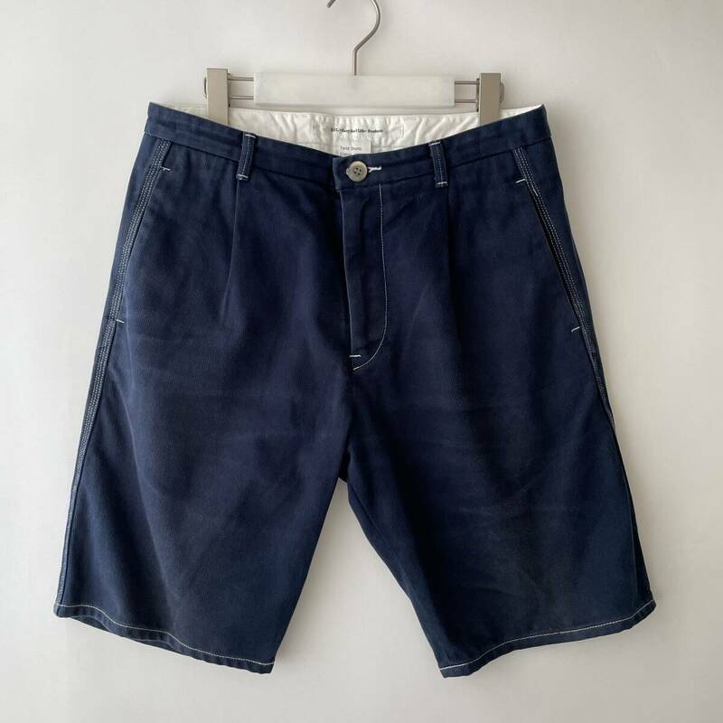 EEL -Twist Shorts- size/M (he) イール ツイスト ショーツ ハーフパンツ タック プリーツ ネイビー 紺無地 日本製 JAPAN pants