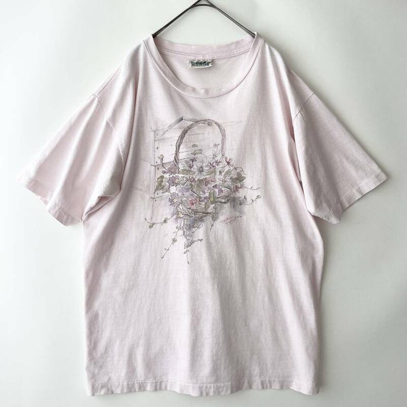 80s VINTAGE TEE S/S -NORTHERN REFLECTIONS- (h) BOTANICAL ボタニカル 半袖 Tシャツ シングルステッチ ピンク ヴィンテージ古着