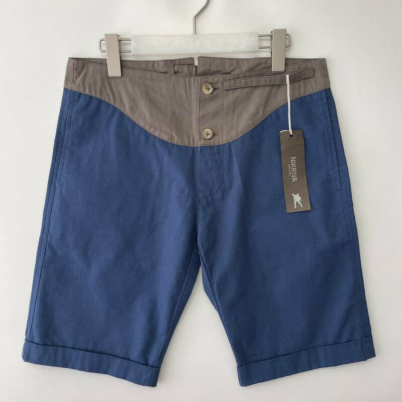 【美品】NIKRIVA size/M イタリア製 ニクリーバ ショーツ ハーフパンツ バイカラー 切替デザイン ネイビー ブラウン ITALY pants