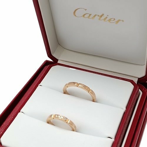 美品 Cartier カルティエ マイヨン パンテール ウエディング ペアリング 指輪 750 K18 ダイヤ 化粧箱入り サイズ7号/19号 MB fe ABD3