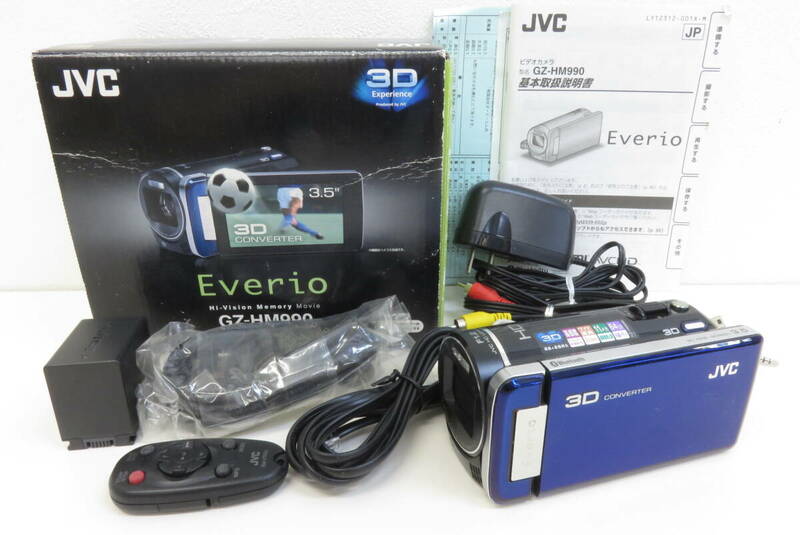 16507 上604-351　ビデオカメラ　GZ-HM990　JVC　Everio　本体 説明書　オーロラブラック　青色系　中古品　ヤ60