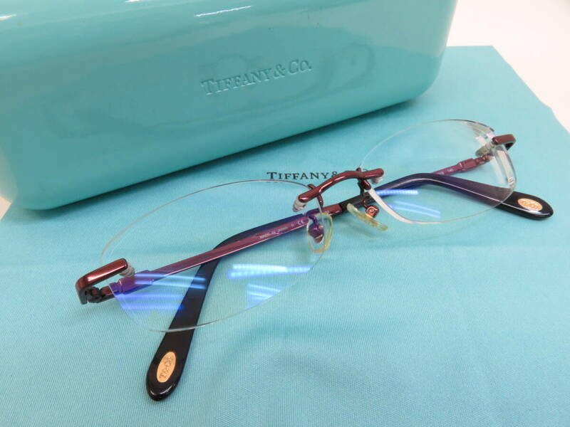 16512　上604-311　(1)　ティファニー　メガネ　レンズ度付き　リムレフ　ツーポイント　眼鏡　ケースあり　ブランド　TIFFANY&Co.　60