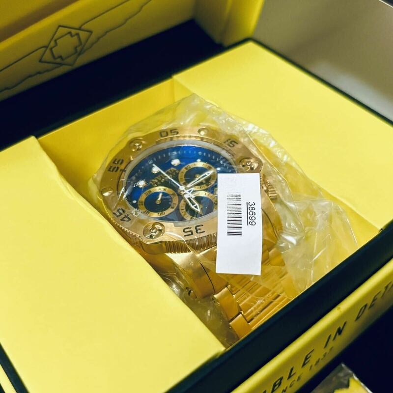 新品未使用 INVICTA RESERVE クロノグラフ ゴールド ブルー インビクタ リザーブ プロペラ 38699 付属品付き クォーツ メンズ 腕時計