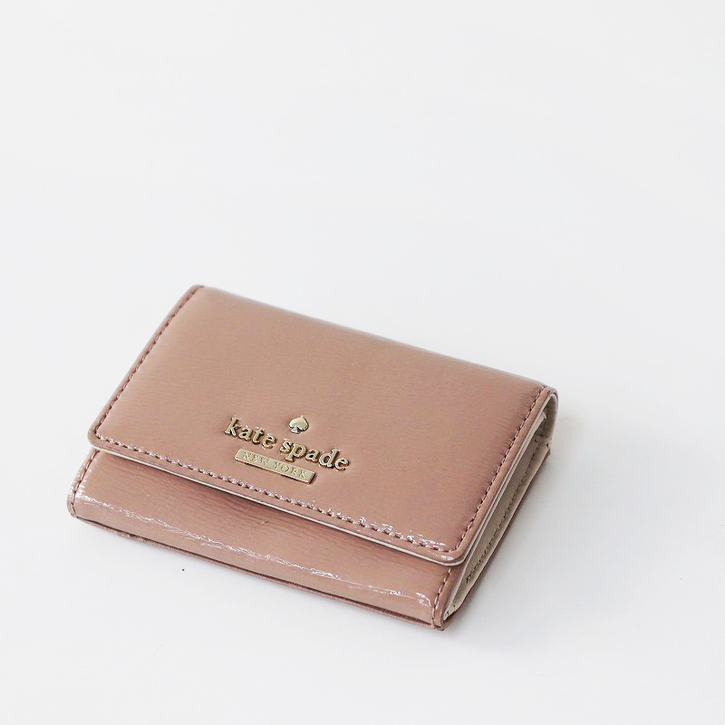 ケイトスペード kate spade エナメル ミニウォレット/ピンクベージュ 財布 パスケース パテント【2400013825849】