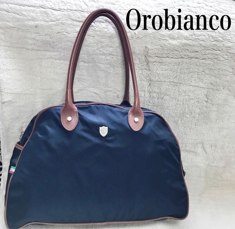 美品 大容量 Orobianco ドーム型 ボストンバッグ ナイロン レザー オロビアンコ トートバッグ