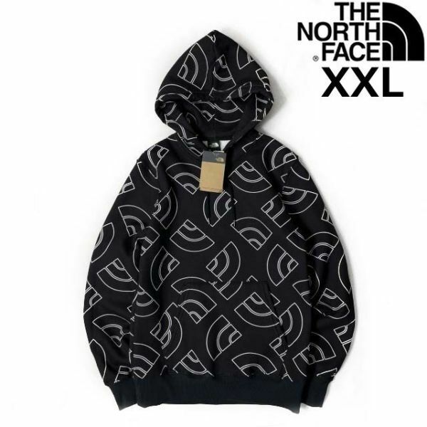 売切り【正規新品】THE NORTH FACE◆ALL OVER PRINT HOODIE パーカー US限定 裏起毛 ハーフドームロゴ(XXL)黒 総柄 181130-35