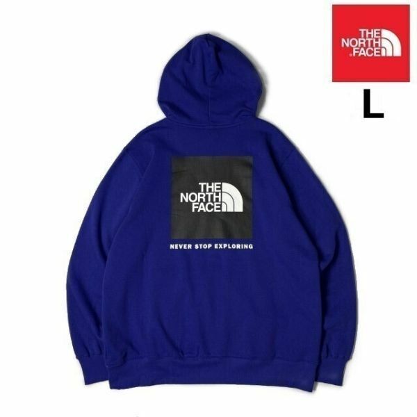 売切り【正規新品】THE NORTH FACE BOX NSE PULLOVER HOODIE パーカー US限定 バックプリント 裏起毛 男女兼用 登山(L)青 181130-30