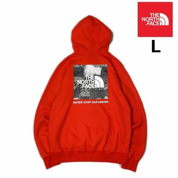 売切り【正規新品】THE NORTH FACE BOX NSE PULLOVER HOODIE パーカー US限定 ボックスロゴ 裏起毛 グラフィック(L)赤 181130-30