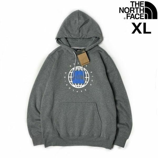 売切り【正規新品】THE NORTH FACE◆GEO NSE HOODIE プルオーバー パーカー US限定 地球 裏起毛 男女兼用(XL)グレー 青 181130-33