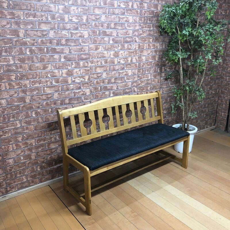 959　　karimoku / カリモク ダイニングチェア ベンチ 食卓椅子 長椅子 デニム生地　ウォールナット材 モダン　レストア用