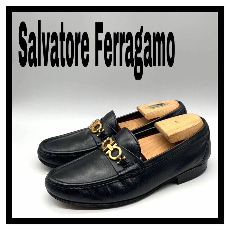 Salvatore Ferragamo (サルヴァトーレフェラガモ) ガンチーニ ローファー スリッポン レザー ブラック 黒 US7 EE 25cm 革靴 シューズ 