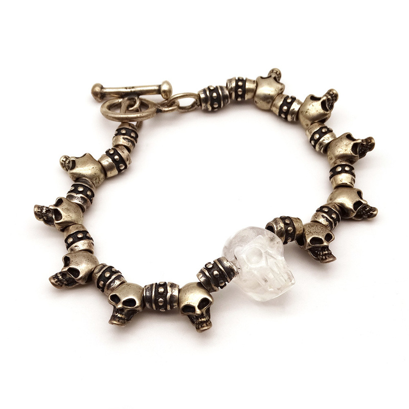 Vintage Silver 925 Crystal Skeleton Charm Bracelet スカル 髑髏 ドクロ シルバー クリスタル ブレスレット 水晶 ヴィンテージ