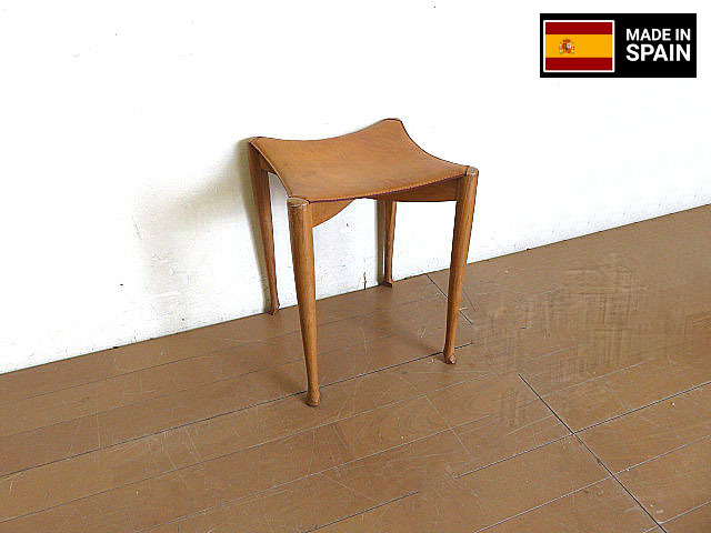 希少品/名作 スペイン製　オスカー・トゥスケ・ビアンカ　Carlos Jane ガウリーノスツール オーク色 レザーシート 椅子/サイドチェア