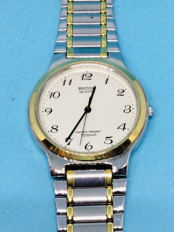 (F28)やや小ぶりな(*'▽')リコー・クォーツ（電池交換済み）S&Gコンビネーション・メンズ腕時計USED（送料全国一律185円）素敵な時計です。