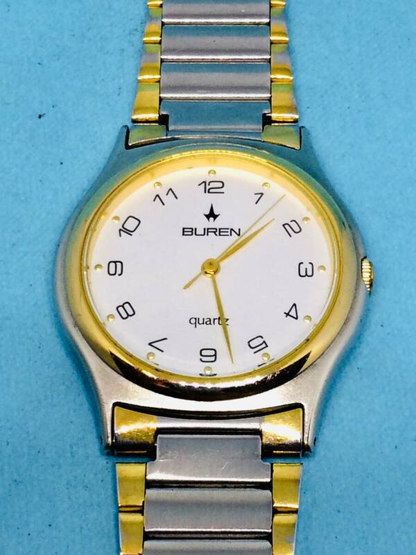 (F30)スイス(*'▽')BUREN・ビューレン（電池交換済み）S&Gコンビネーション・メンズ腕時計USED（送料全国一律185円）素敵な時計です。