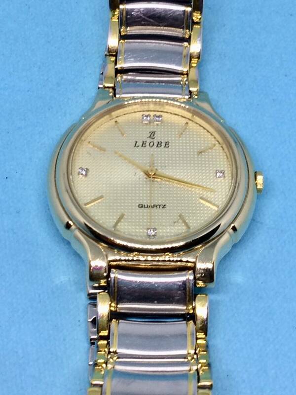 (F35)スイス(*'▽')LEOBE・レオベ・ダイア5P（電池交換済み）ゴールド・レディス腕時計USED（送料全国一律185円）しゃれた時計です。